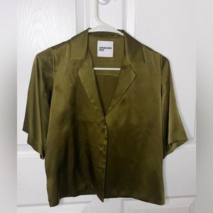 Orseund Iris Olive Green Satin Crop Top